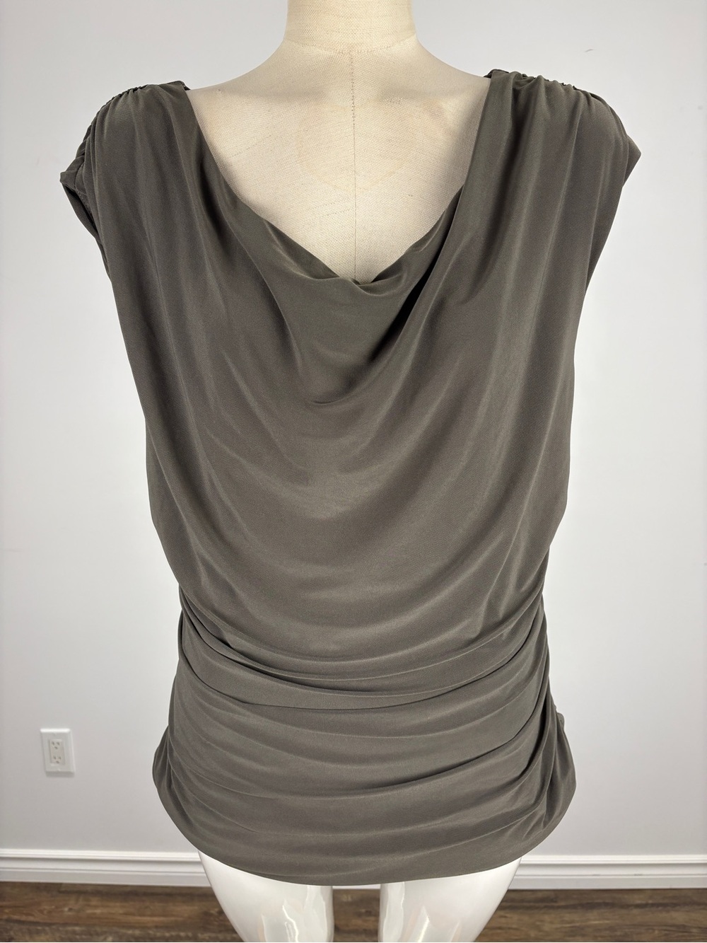Frank Lyman Montreal Charcoal Grey Cowl Neck Ruched Sleeveless Top 18